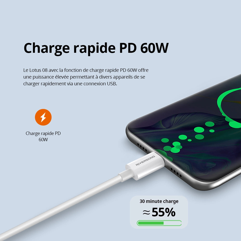 RIVERSONG Lotus 08 - Câble de Charge Rapide 60W 3A