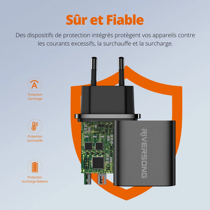Chargeur RIVERSONG SafeKub D3  dual-port 20w